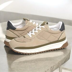 Madewell Beige and Olive Green Kickoff Trainer Sneakers Shoes 8.5